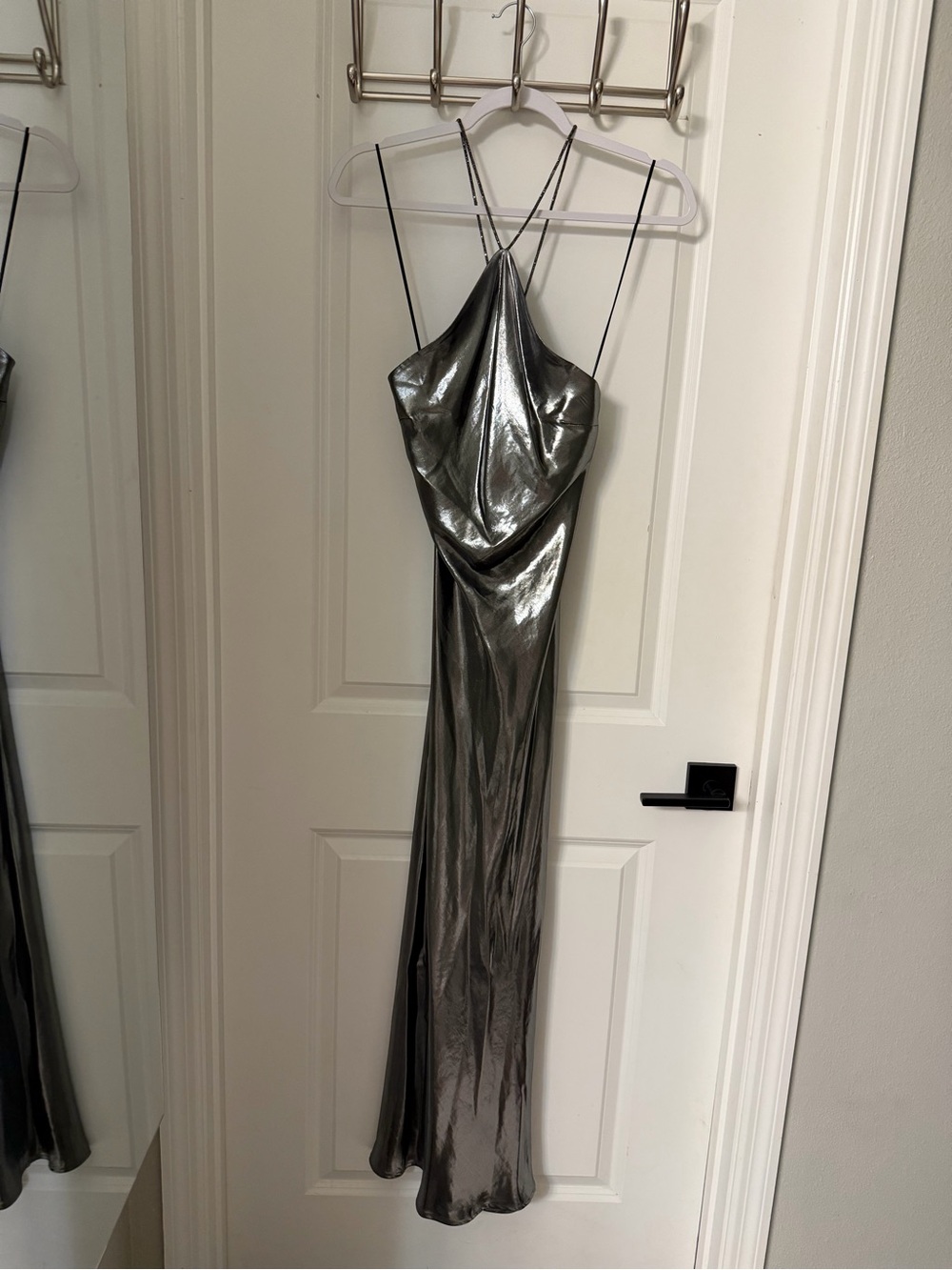Zara Metallic Silver Strappy Slip Dress